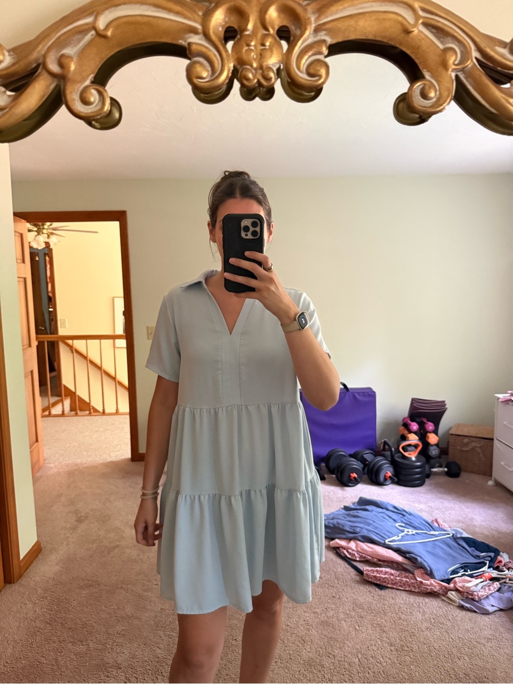 Amazon Light Blue Tiered V-Neck Mini Dress